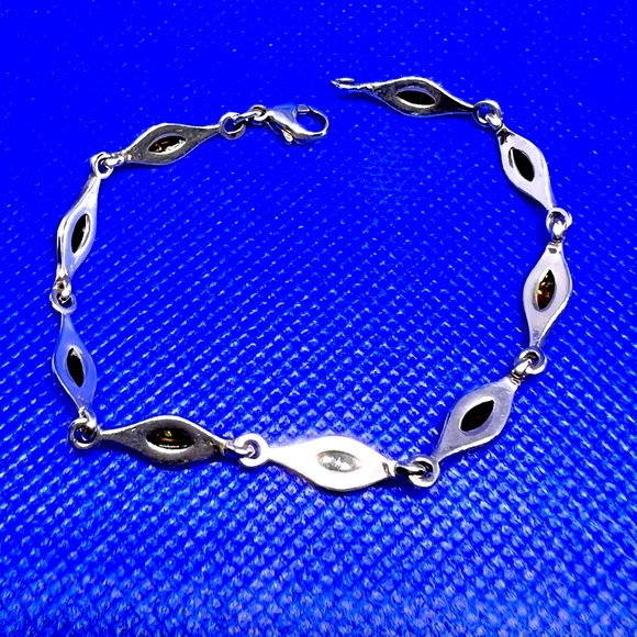 VTG Baltic Amber Tri-Color Linked Chain Bracelet .925 EUC - Picture 5 of 9